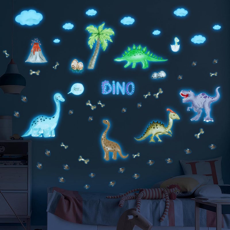 Robmoda Glow in The Dark Dinosaur Wall Decals, 47 PCS Glowing Dino Stickers for Boys Bedroom, Large Luminous Removable Dinosaur Paw Wall Decor for Nursery - Image 1